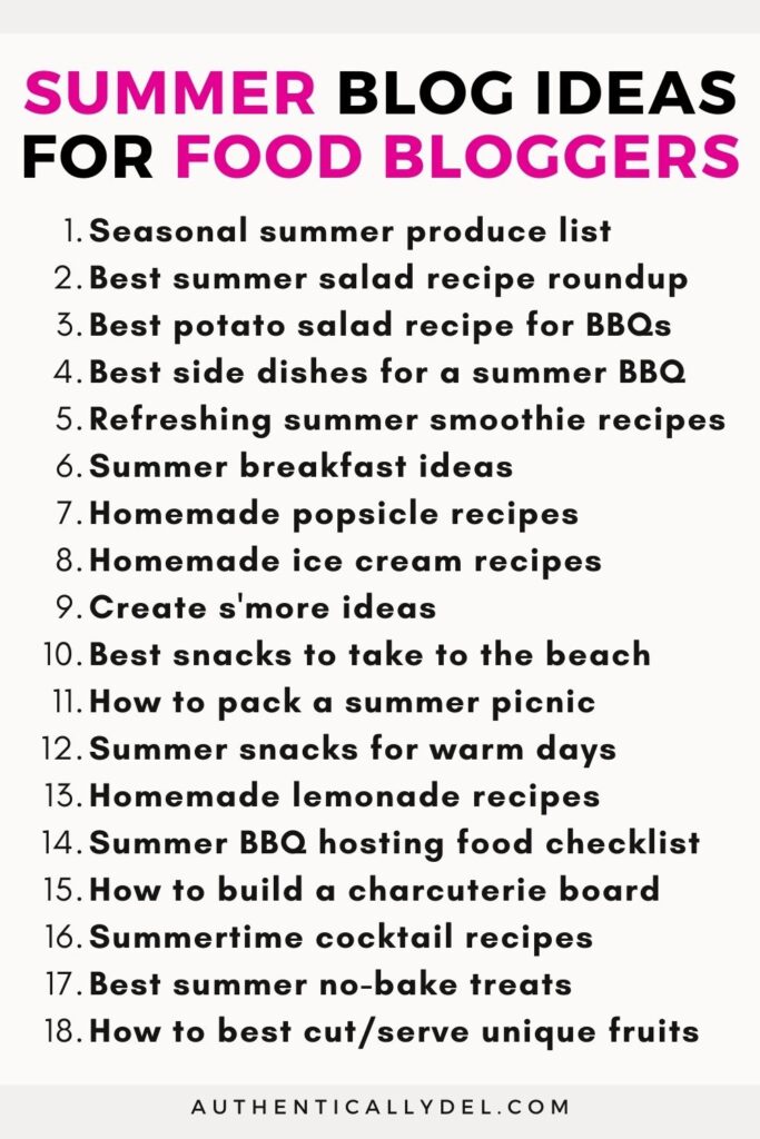 summer blog ideas for food blogs