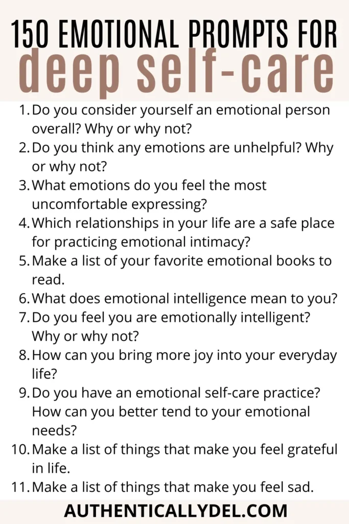 emotional self care prompts for journaling